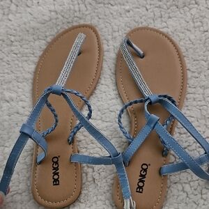 NEW SZ 11 BONGO Blue and Tan Strappy Sandals